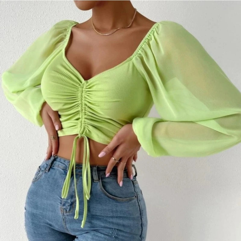 ALLUKASA Mesh Lantern Sleeve Top